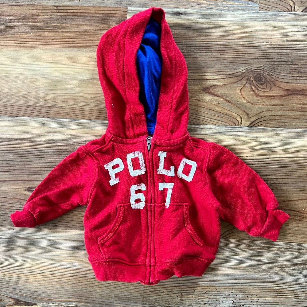 Ralph Lauren Baby Boys Red Polo 67 Graphic Zip Up Hoodie Size 3M